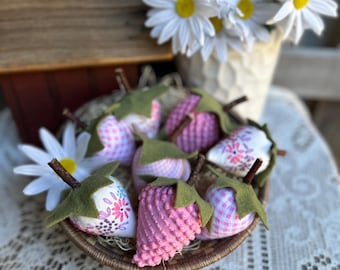 STRAWBERRIES - Set of 8 -  Bowl Filler - Farmhouse Summer Tiered Tray Decor - Pink Vintage