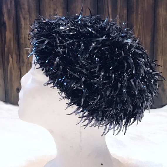 Vintage 1960's Black Beret With Beads & Sequins