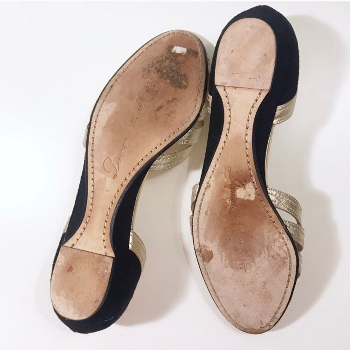Vintage Delman Peep Toe Gold & Black Ballet Flats Etsy