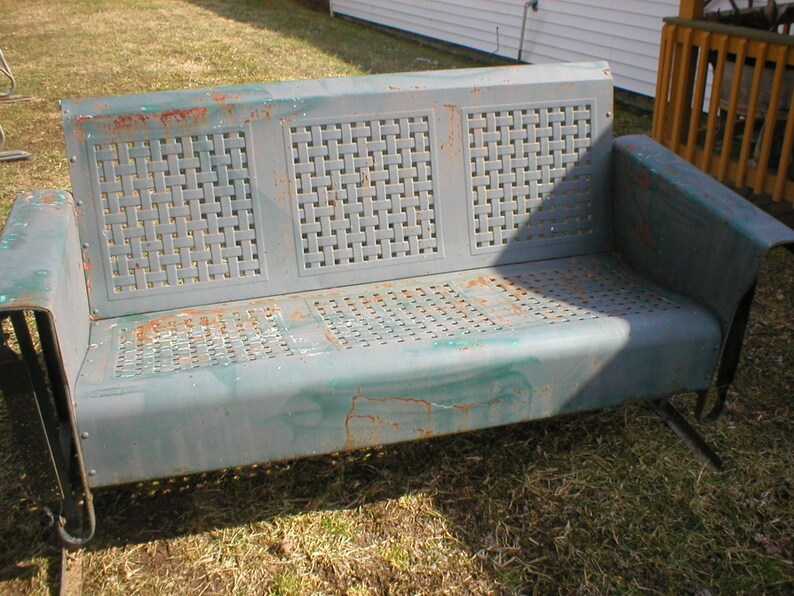Vintage Metal Porch Glider Basketweave 1950s Etsy