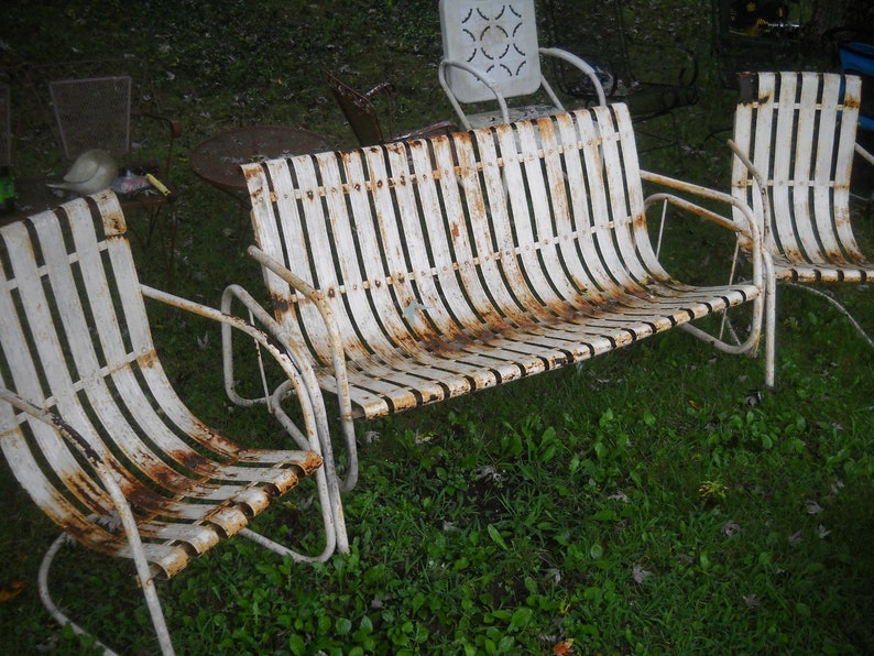 Vintage Metal Slat Band Porch Glider and 2 chairs Etsy