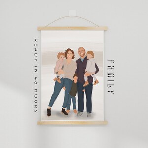 Custom Illustrated Family Portrait - Made to Order based on photo, complete within 48 hours