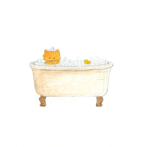 Bath Time - Original Watercolor Painting - Kids Wall Art - Nursery Art