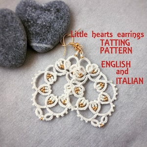 PDF shuttle tatting pattern for earrings - English and Italian - instant download/Little hearts tattings pattern/Intermediate