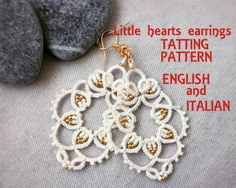 PDF shuttle tatting pattern for earrings - English and Italian - instant download/Little hearts tattings pattern/Intermediate