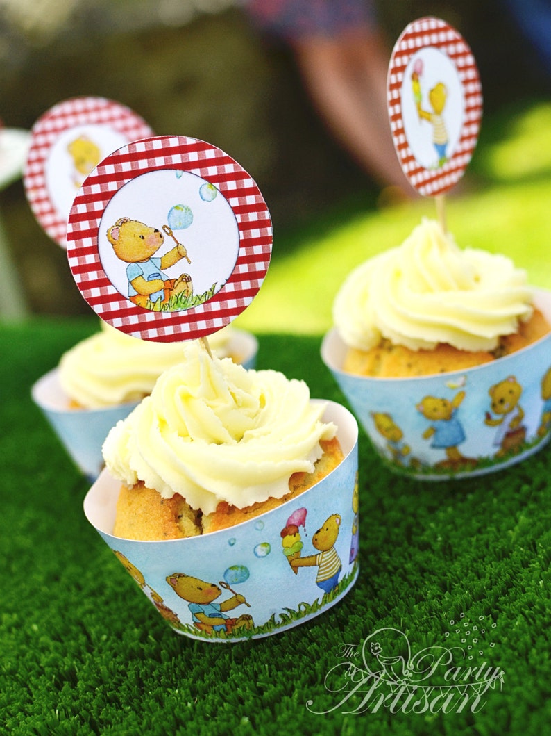 Teddy Bear's Picnic Cupcake wrappers and toppers image 1