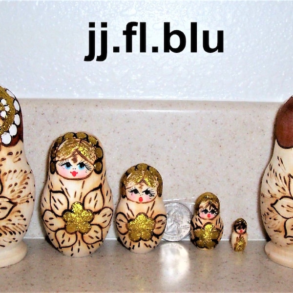 Woodburn / wood burn / Nesting Doll / 5 pcs / 4 tall / (baby doll .5 in)