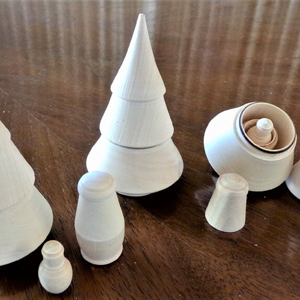 Christmas tree Blank Plain 2 sets of Unpainted Russian Nesting Dolls, 3 pcs 4.5" tall