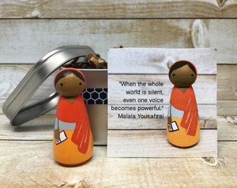 Malala Yousafzai with Quote Peg Doll Gift Tin