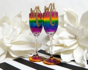 Rainbow Champagne Toasting Flutes