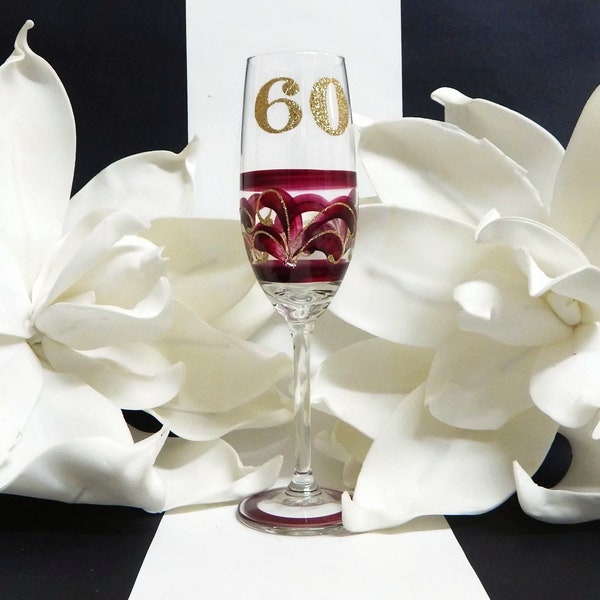 Hand Painted 60th Birthday Champagne Flute Etsy