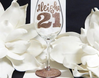 Personalised Glitter 21st Wine Glass
