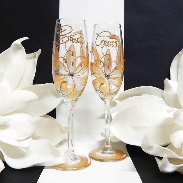 Gold Bride and Groom Wedding Glasses