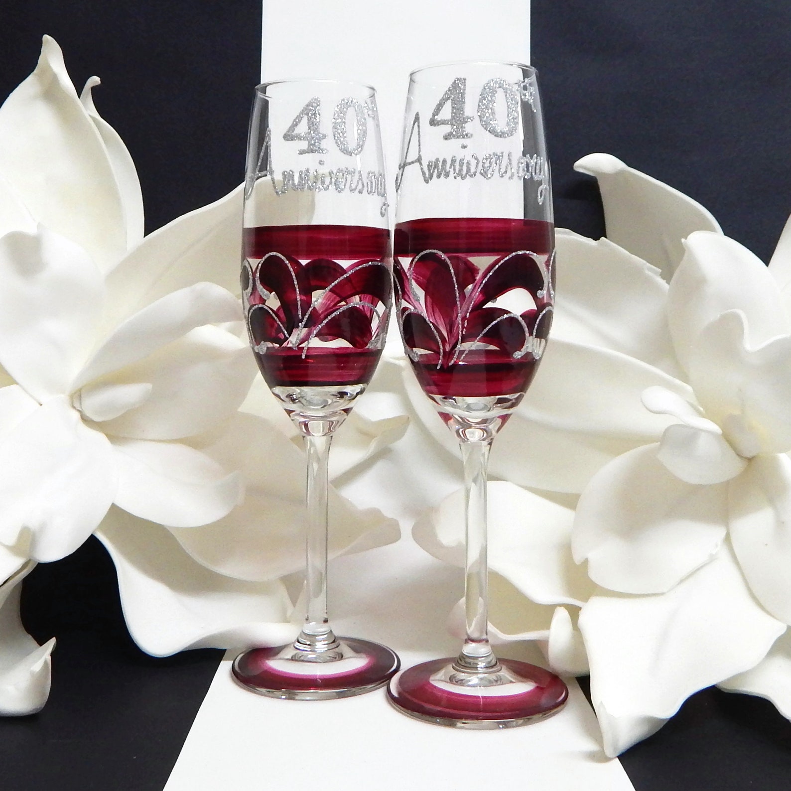 40th Anniversary Champagne Toasting Flute or Wine Glass Set Etsy