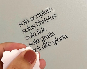 Autocollant Five Solas transparent autocollant en vinyle imperméable verset de la bible écriture jour de la réforme théologie réformée chrétienne écriture biblique