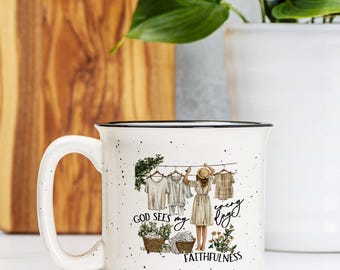 Homemaker Encouragement Everyday Faithfulness Ceramic Camp Mug Coffee Bible Verse Scripture Christian Motherhood Faith Gift Theology