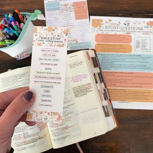 NEW Bible Study Color Code Key Bookmark with Study Questions | Christian Gift Bible Nerd Theology Student Gifts Inductive Bible Study Method