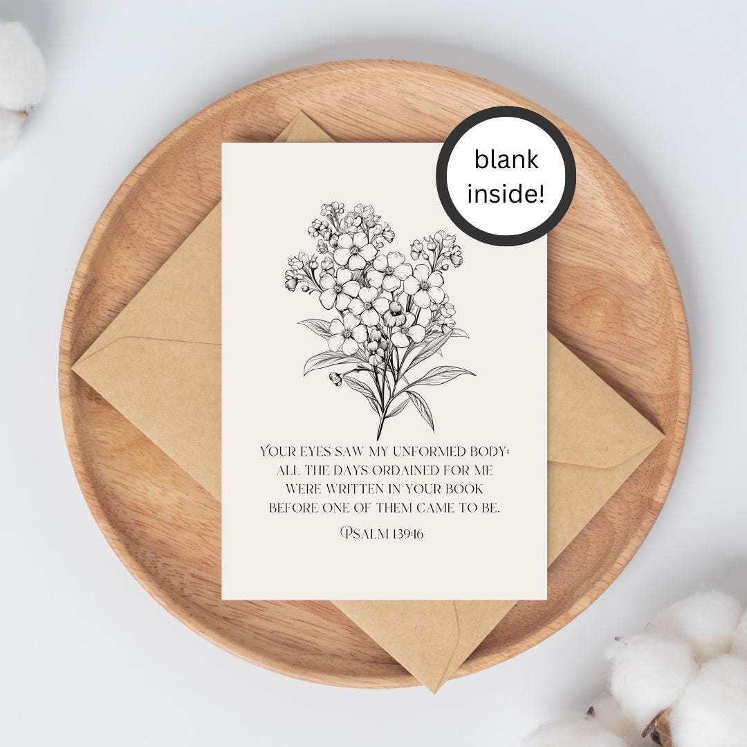 Forget Me Not Psalm 139:16 Miscarriage Pregnancy Infant Loss grief Bible verse card Christian note cards blank inside floral 4x6 inches