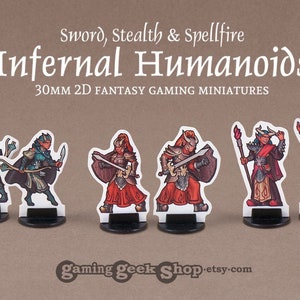 Infernal Humanoids Warrior, Spellcaster and Rogue 2D 30mm Fantasy Gaming Miniatures image 1