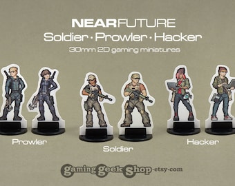 NearFuture Soldaat, Prowler, Hacker Modern / Sci-fi 30mm Card Stock Gaming Miniaturen