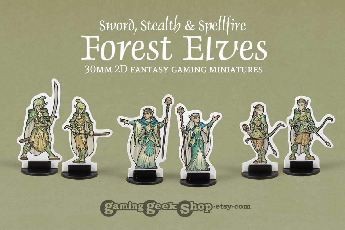 Guerrieri, incantatori e ladri degli elfi della foresta 2D 30 mm Miniature per giochi fantasy
