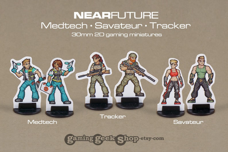 NearFuture Medtech, Savateur, Tracker Modern/Sci-fi 30mm Card Stock Gaming Miniatures image 1