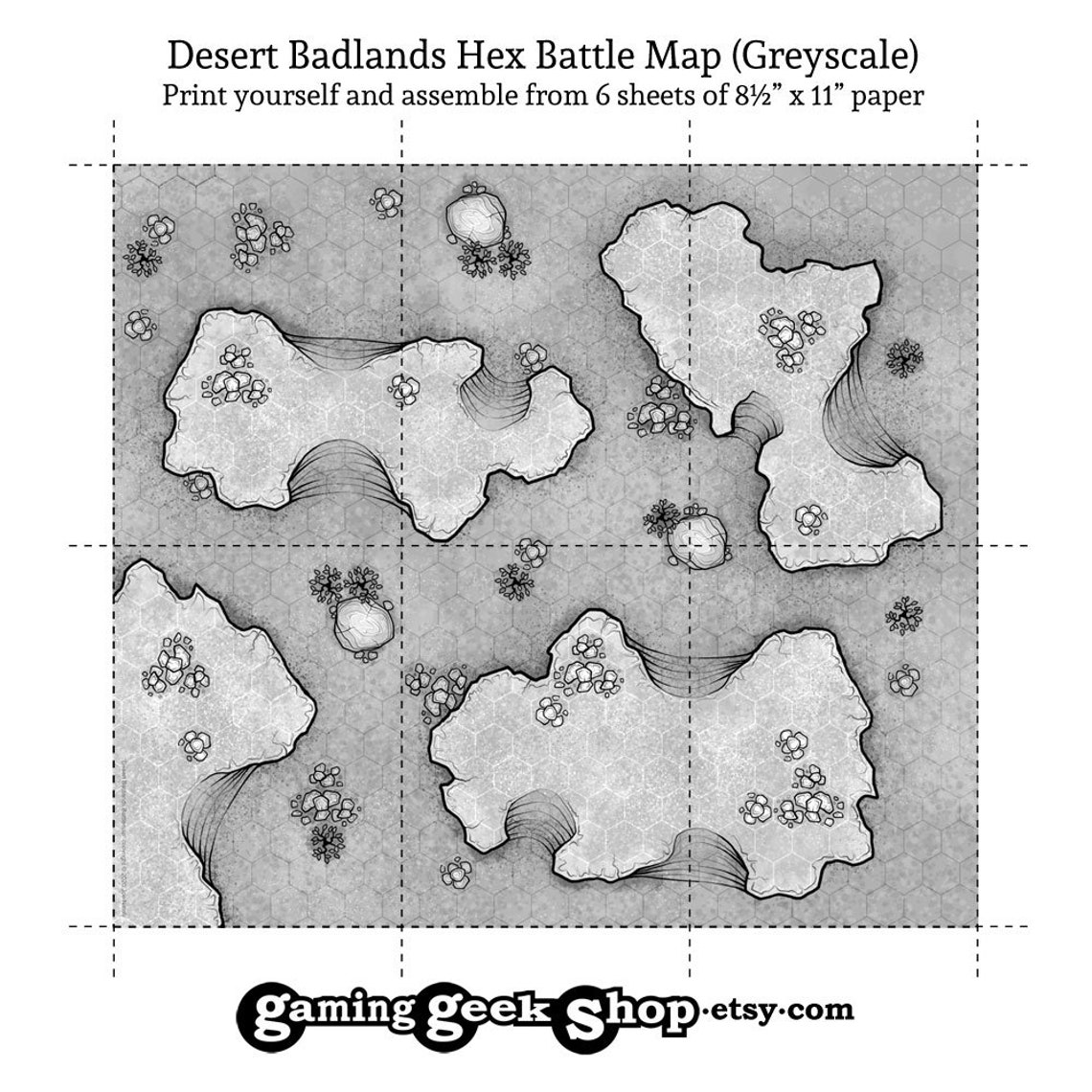 Desert Badlands Printable Tabletop RPG Hex Battle Map | Etsy