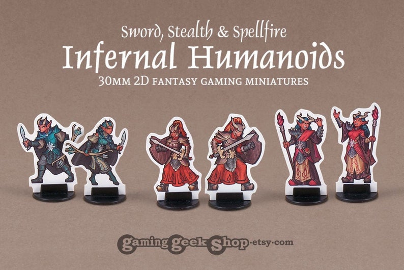 Infernal Humanoids Warrior, Spellcaster and Rogue 2D 30mm Fantasy Gaming Miniatures image 1