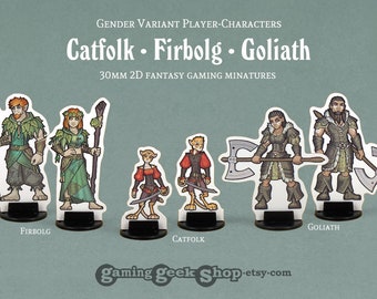 Gender-Variant Catfolk, Spar Bolg & Goliath 30mm 2D Fantasy RPG Miniaturen