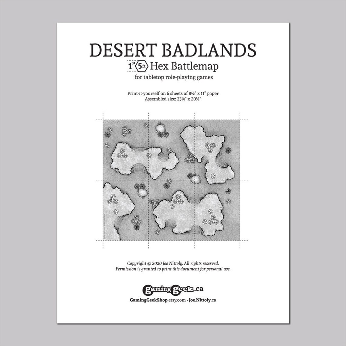 Desert Badlands Printable Tabletop RPG Hex Battle Map | Etsy