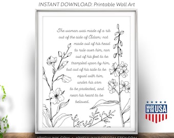 Matthew Henry Quote PRINTABLES (Adam and Eve) "The woman was made of a rib out of the side" Bible in a Year. Catholic Wedding Christian Art