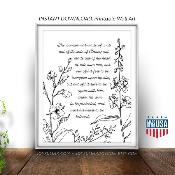 Matthew Henry Quote PRINTABLES (Adam and Eve) "The woman was made of a rib out of the side" Bible in a Year. Catholic Wedding Christian Art