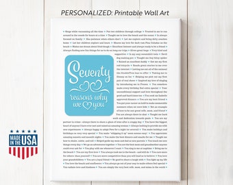 70 Reasons We Love You | 70th Birthday gift for her or him | 70 years old or personalize to any age. Paper Print (US Ships Free) or Digital