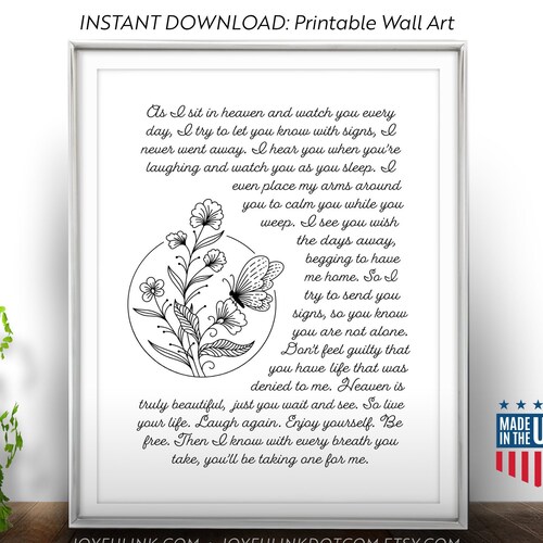 As I Sit in Heaven Printable Poem Digital Download Grief - Etsy