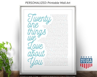 21st Birthday Gift for Her Personalized. 21 Things We Love About You. For daughter, best friend, sister turning 21 years. Printable Wall Art