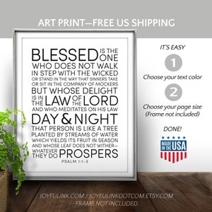 PSALM 1:1-3 Print. Blessed is the one... ...Like a tree planted Christian art. Bible Verse Wall Sign. FREE US Shipping. Scripture image 1