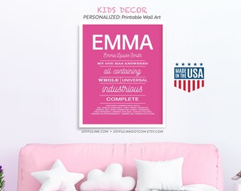 EMMA. Printable name sign for nursery, girls, teenagers, or adults. Personalized decor. Historical meaning of Christian name / first name