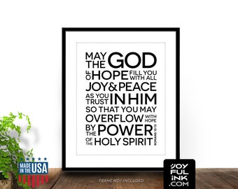 May The God of Hope ~ Romans 15:13 Scripture Art Print with Free US Shipping | Modern Christian Catholic | Bible Verse  | Minimalist Decor