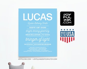 Lucas Printed name sign for nursery boys teenagers adults Personalized decor. Historical meaning. Christian name/first name Free US Shipping