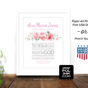 Personalized Prayer. First Communion Or Confirmation Gift For Girls. Paper Print or Digital Printable. Name, Date, more. Catholic gifts image 3