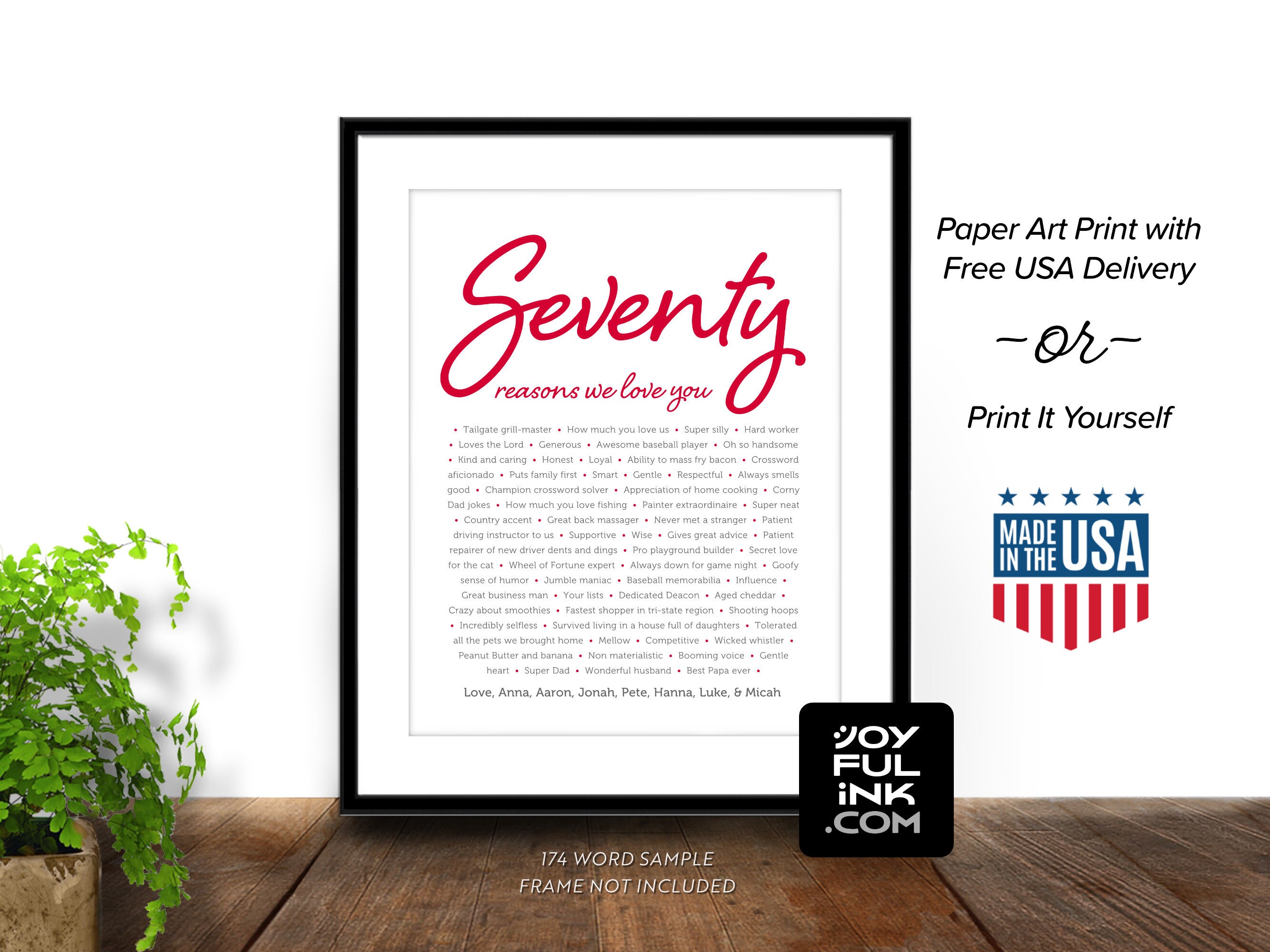 70 Reasons We Love You. Special 70Th Birthday Gift For - Etsy