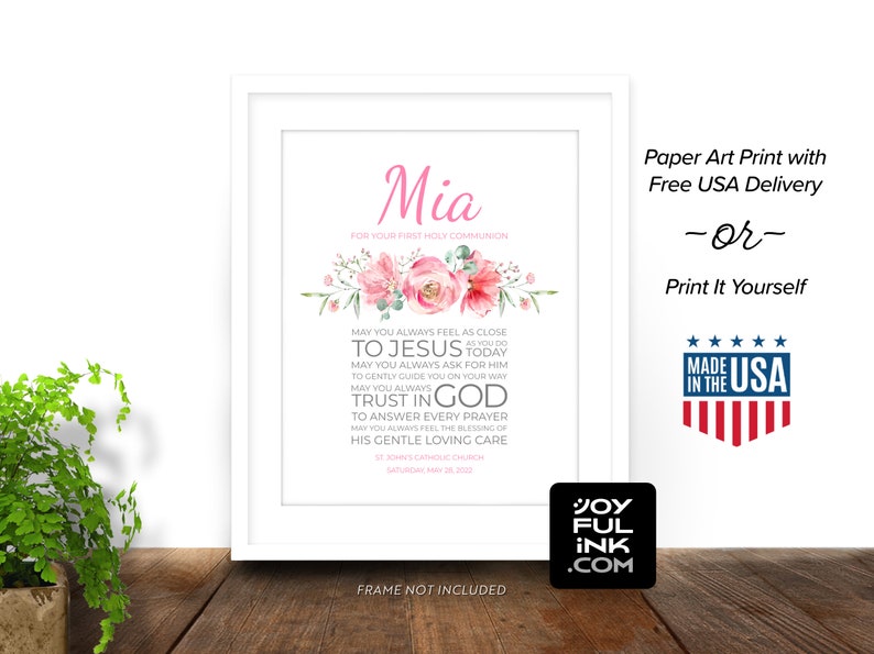 Personalized Prayer. First Communion Or Confirmation Gift For Girls. Paper Print or Digital Printable. Name, Date, more. Catholic gifts image 4