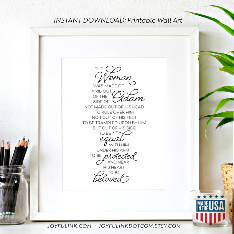 Matthew Henry Adam & Eve PRINTABLE the Woman Was Made of a Rib. Digital ...