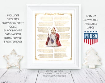 Twas the Night Before Christmas Printable | A Visit from St. Nicholas by Clement C Moore 1822 | Christian Decor | St Nick | Catholic Gift