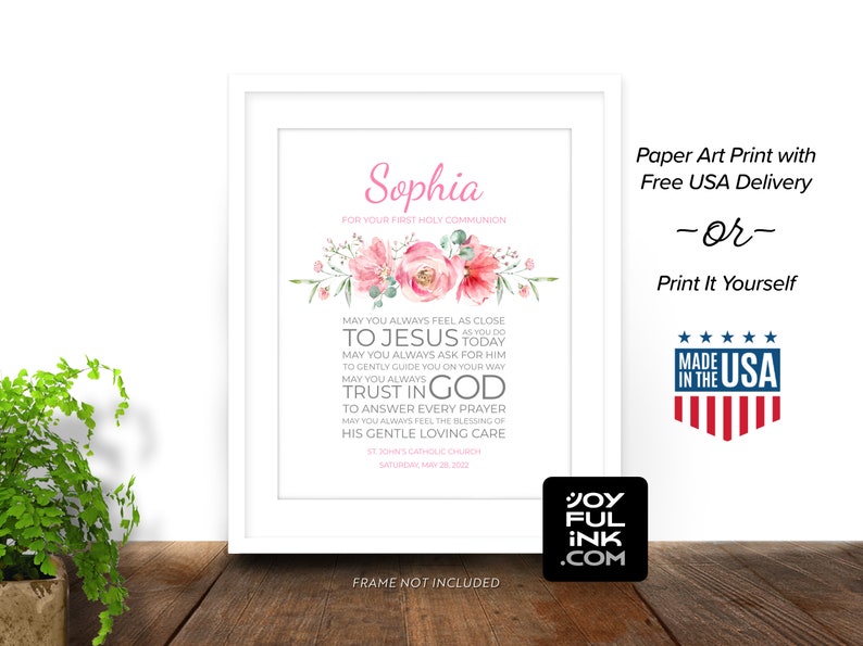 Personalized Prayer. First Communion Or Confirmation Gift For Girls. Paper Print or Digital Printable. Name, Date, more. Catholic gifts image 5