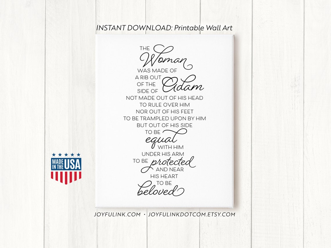 Matthew Henry Adam & Eve PRINTABLE the Woman Was Made of a Rib. Digital ...
