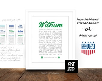 Baptism Gift Boy. Digital OR Paper Print of Irish Blessing Prayer with Shamrocks. Also used for Catholic baby birth, christening, communion.