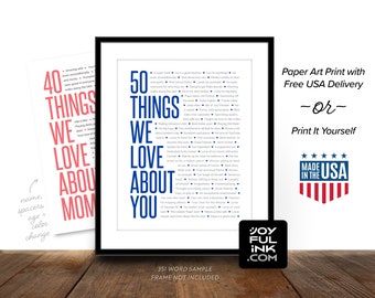 Unique gift for men who have everything: 50 Things We Love About You. Printed OR Digital. Personalized for his 50th. Group Gift for birthday