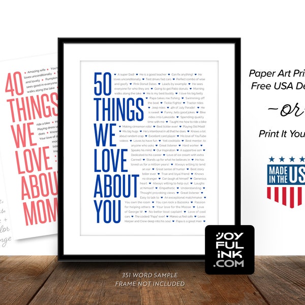 Unique gift for men who have everything: 50 Things We Love About You. Printed OR Digital. Personalized for his 50th. Group Gift for birthday