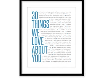 Personalized Gifts for Him 30th Birthday. 30 Things We Love About You. Thoughtful present for men, best friend, son, husband, or boyfriend.